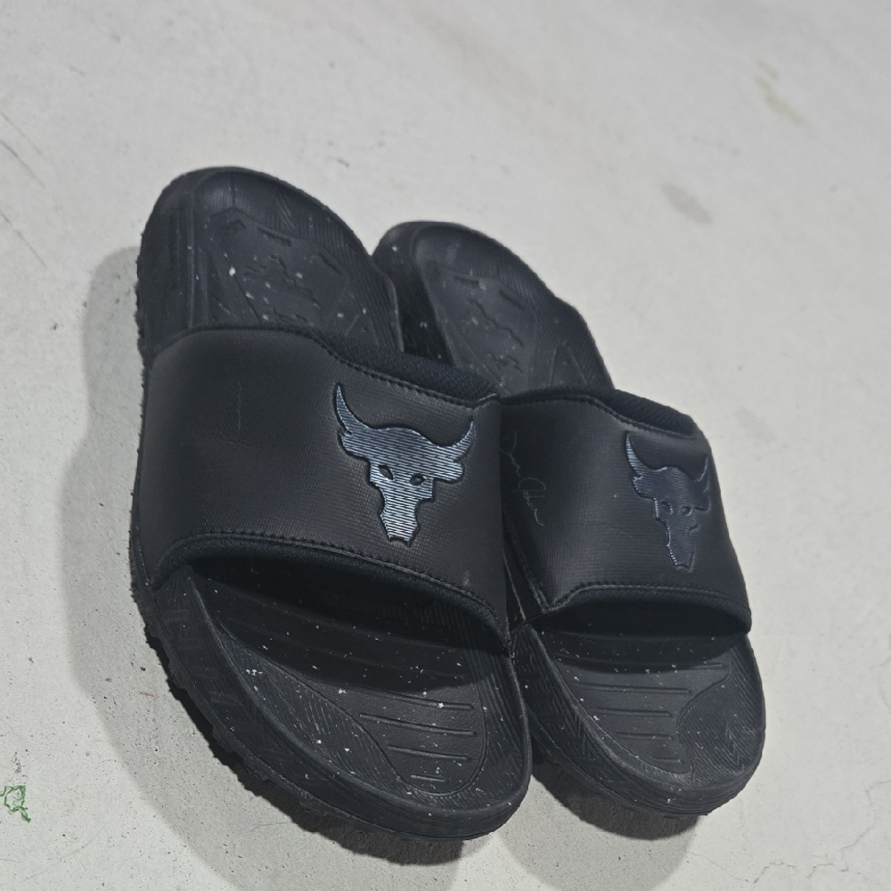 Black Slide Sandals with Bull Logo